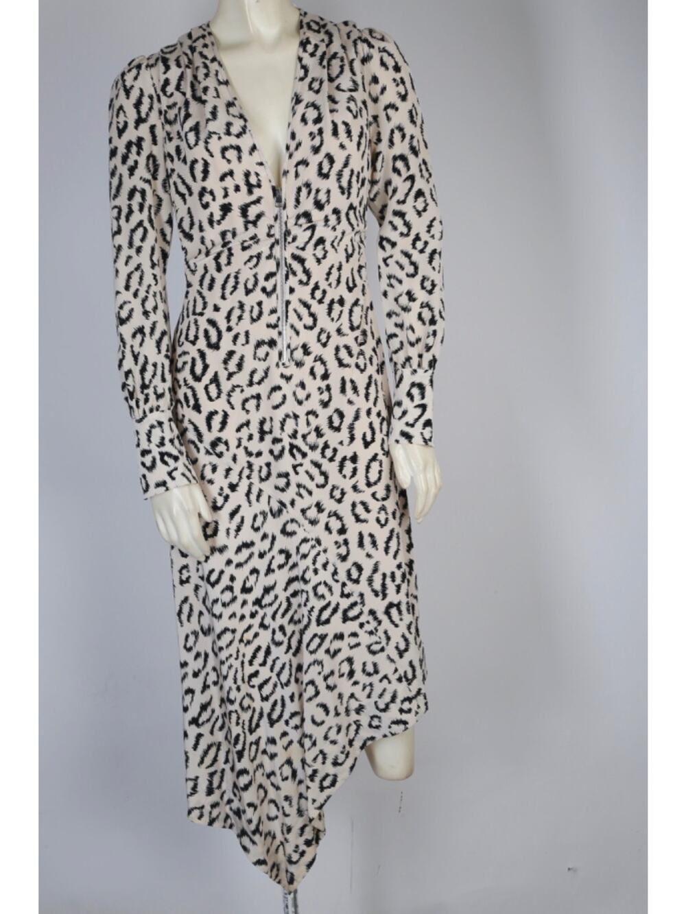 A.L.C. Dress Size 2 Silk Leopard Animal Print V-Neck Long Sleeve Midi Boho Luxe